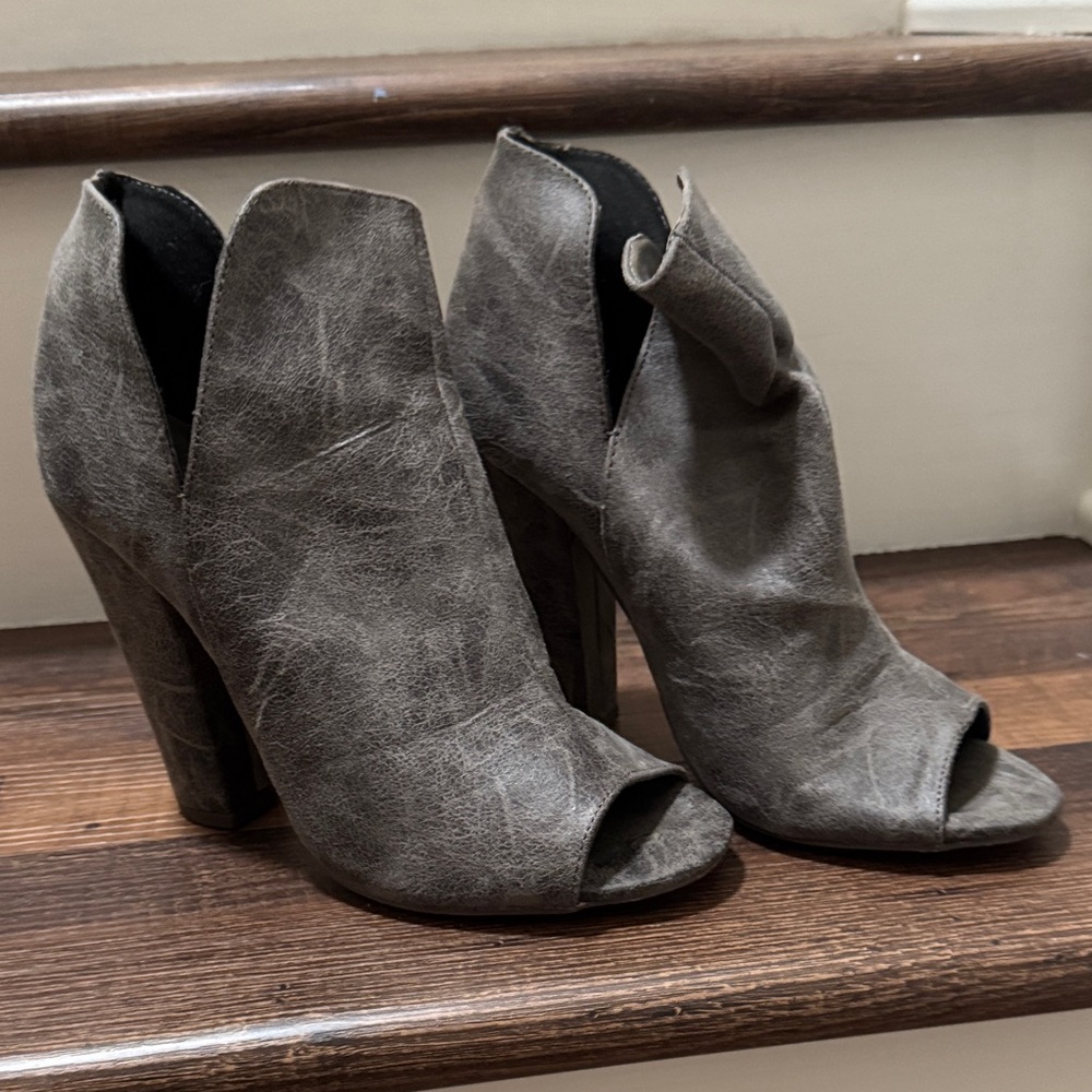 Michael Antonio Charcoal Peep-Toe Heeled Boots